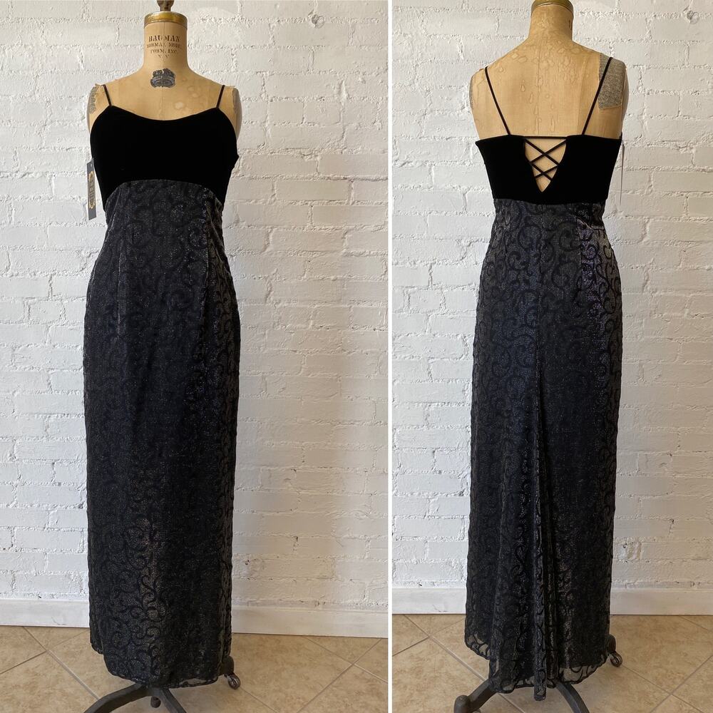 vintage 1990s black formal, 90s velvet scott mcclintock dress, lace up open back